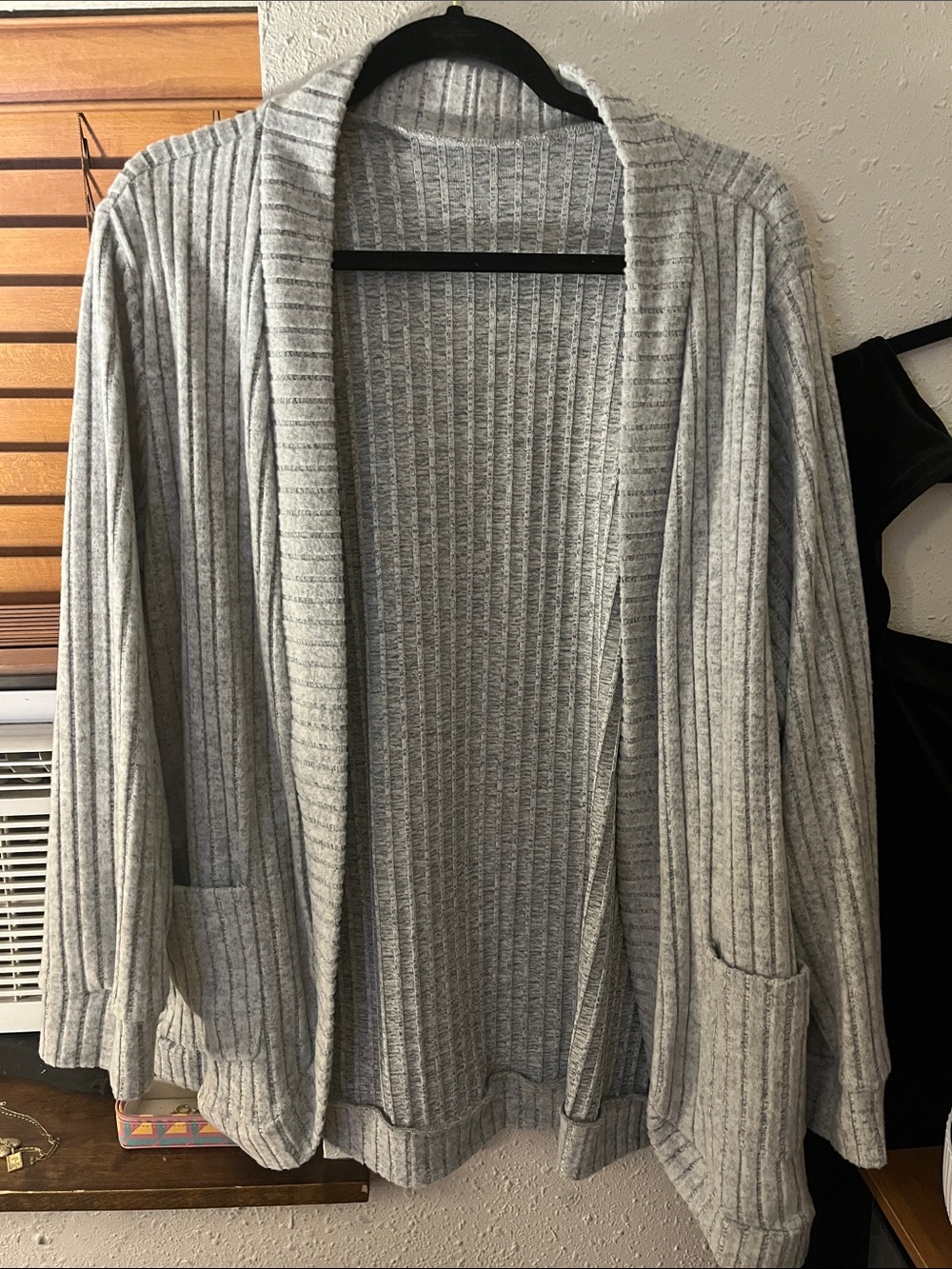 Light Gray Ribbed Open-Front Women's Cardigan Sweater